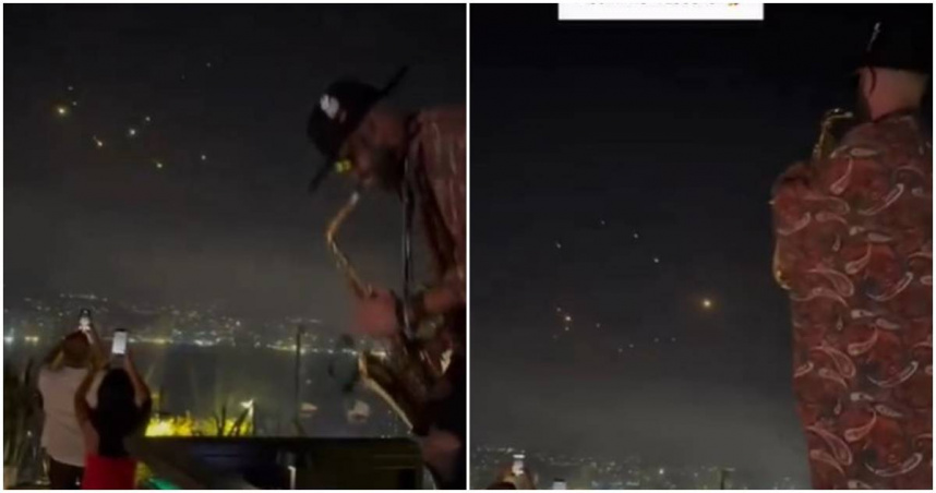 網路上流傳黎巴嫩民眾在酒吧拍飛彈。（圖／翻攝X）