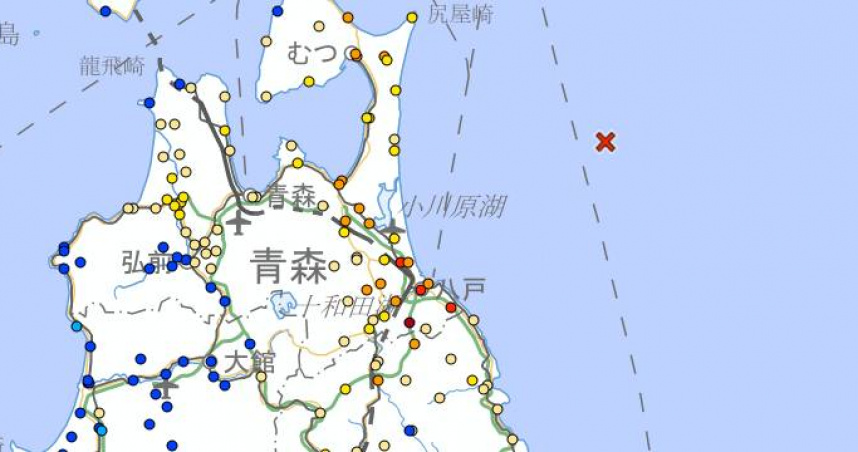 日本青森強震至少30人傷。（圖／翻攝自日本氣象廳）