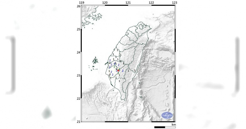 今天下午3點46分發生地震。（圖／中央氣象署）