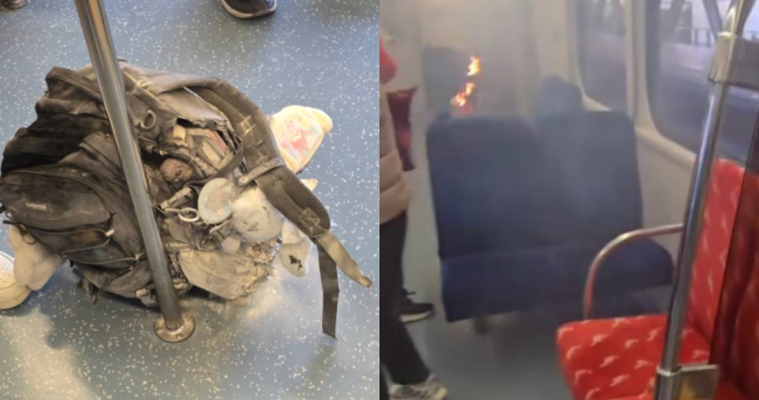 台鐵列車上有學生行動電源自燃。（圖／Threads提供@tw.tra.train.flight.pig）