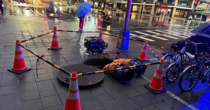 台北市中山區下水道施工發生一氧化碳中毒工安意外，工人昏迷送醫後搶回一命。（圖／翻攝畫面）