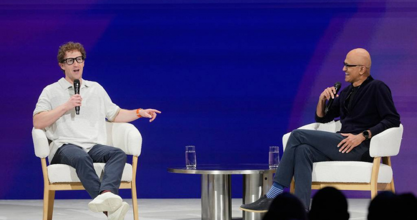 Meta執行長祖克柏（Mark Zuckerberg，左）與微軟執行長納德拉（Satya Nadella，右）。（圖／達志／美聯社）