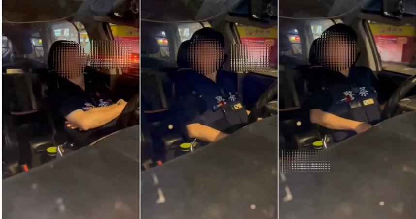 一名警員被發現在巡邏車上睡著，糗態全遭民眾錄了下來。（圖／翻攝自臉書）