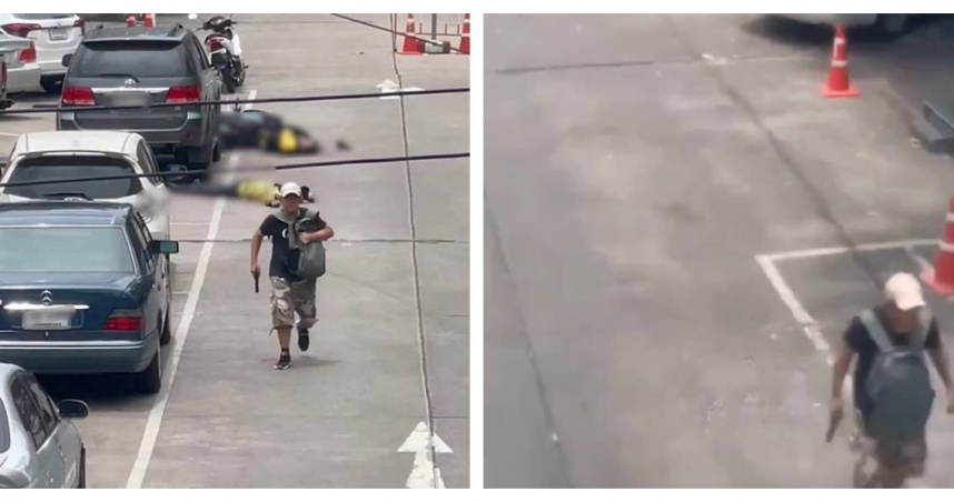 曼谷Or Tor Kor市場爆槍擊案,槍手市集中連開數槍後自盡。(圖/翻攝自X)