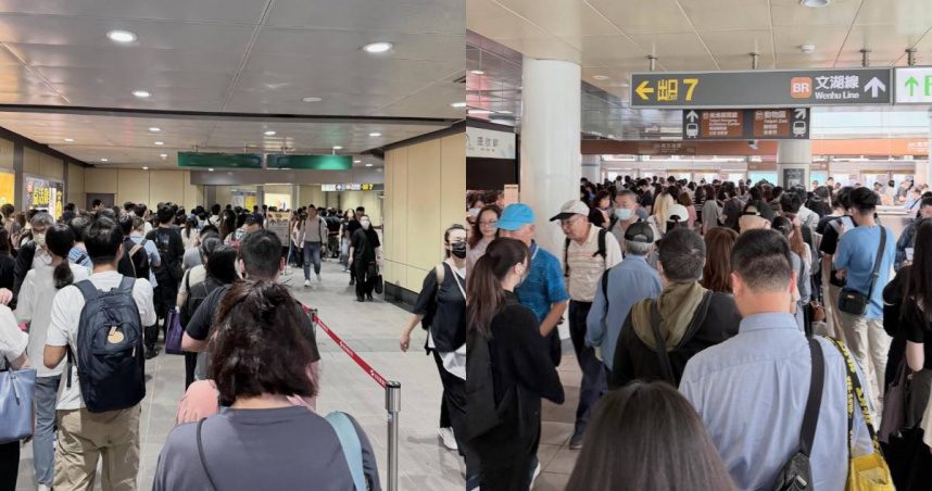 北捷列車異常，通勤族抱怨等20分鐘才上車。（圖／Threads／＠chaotingyu）