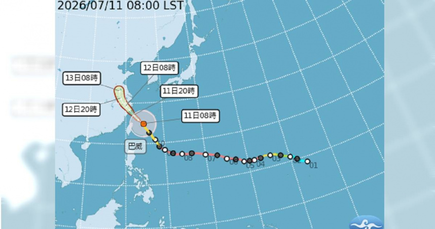中度颱風巴威今（11日）凌晨登陸台灣，今天下午至傍晚將最接近本島。（圖／達志／美聯社）