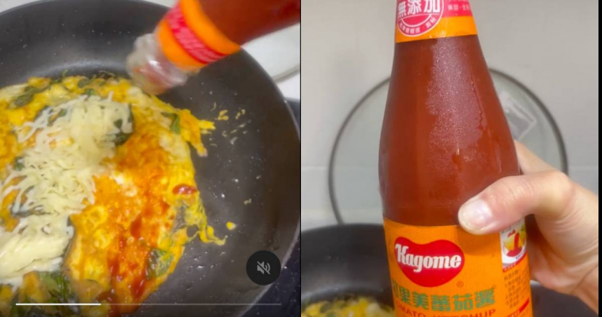 有網友分享自己剛買番茄醬來煮料理，結果怎麼樣都倒不出來。（圖／Threads／@miaomiaowdf）