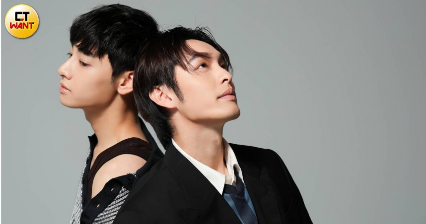 劉修甫(左)：FENDI咖啡色背心、FENDI條紋針織衫、FENDI長褲、GUCCI短靴；曹佑寧（右）：FENDI白色襯衫、FENDI T恤、FENDI西裝外套、FENDI短褲、FENDI球鞋（圖／林士傑攝）