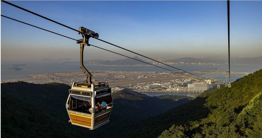 從昂坪360纜車上就能看到香港國際機場、天壇大佛和大嶼山等地標與景點。（圖／昂坪360提供）