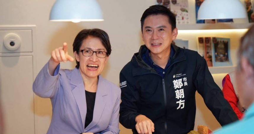 副總統蕭美琴（左）今天南下新竹縣竹北市仁義市場，由市長鄭朝方（右）陪同參訪傳統市場改造成果。（圖／翻攝自竹北市公所媒體群組）