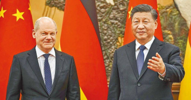 德國總理蕭茲抵北京，會晤中國國家主席習近平。（圖／美聯社）