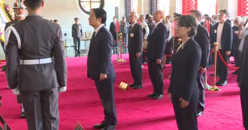 賴清德總統今（3）日與副總統蕭美琴及五院代表，到忠烈祠致祭為國家犧牲奉獻的三軍忠魂。（圖／截自中天電視直播）