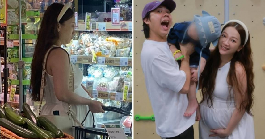 本刊讀者直擊即將臨盆的玉兔挺著超級大肚，步伐穩健超級迅速在超市買菜（左圖）；而玉兔與兒子老公全家都非常期待腹中妹妹的到來。（圖／讀者提供、翻攝自玉兔IG）