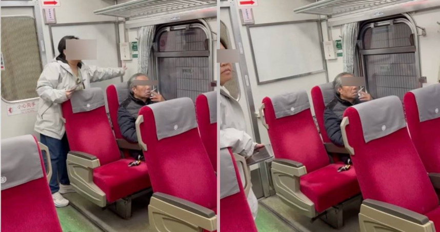 太扯！老翁台鐵車廂內「公然抽菸」　女乘客勸阻遭反嗆：你叫啊