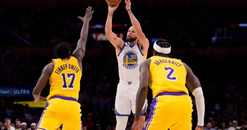 柯瑞4日投進4顆三分球，攻下全場最高37分。（圖／美聯社）