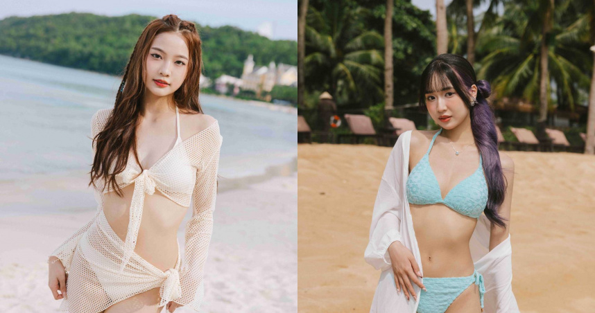 林采婕（左）、郭郭到富國島拍攝寫真。（圖／星光瑞瑞提供）