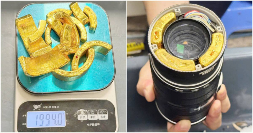 1名台灣籍旅客將約2公斤、價值逾55億越南盾（約合新台幣612萬元）的黃金藏於相機鏡頭內，企圖矇混過關。（合成圖／翻攝自VietNamNet）