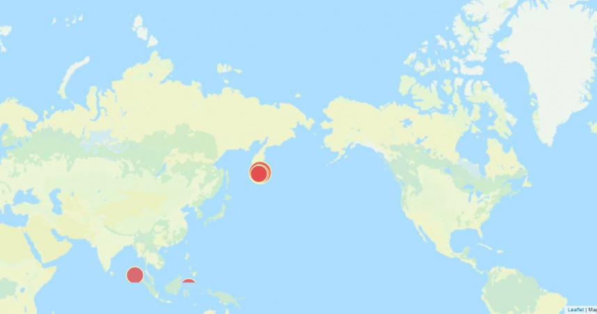 俄羅斯堪察加半島外海於台灣時間上午發生規模8.8地震。（圖／中央氣象署）