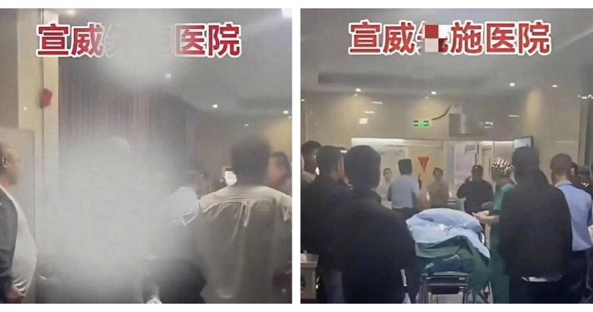 死者家屬在醫院外聚集，質疑院方處置不當。（圖／翻攝自紅星新聞）