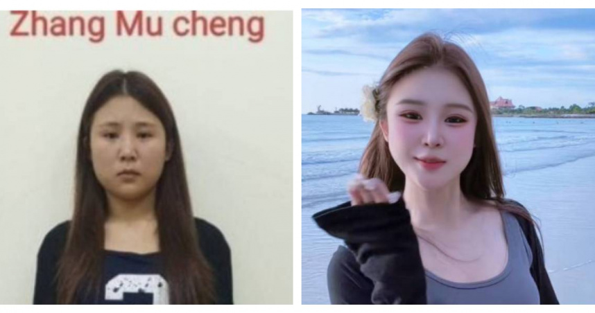 張慕澄遭柬埔寨警方拘提時素顏現身，神情憔悴，與其平日在社群媒體上的光鮮形象形成強烈對比。（圖／翻攝自柬中時報、「橙子姐姐」抖音）