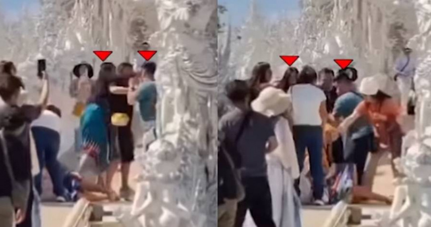 泰國清萊觀光景點「白廟」近日發生遊客衝突，其中一人竟是來自台灣的旅客，因其無視禁止停留拍照規定，與他人發生口角和肢體衝突。（圖／翻攝自臉書／ลุยชนข่าว）