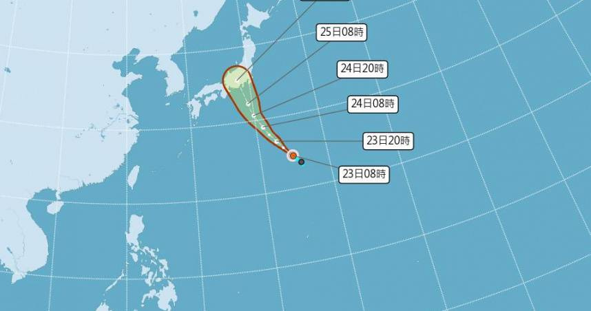 輕度颱風「聖帕」目前位在臺北東方2250公里之海面上。（圖／氣象署）