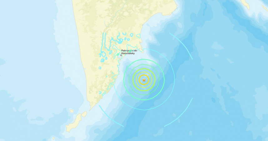 俄羅斯堪察加半島東部外海發生規模8.8地震。（圖／翻攝自USGS）