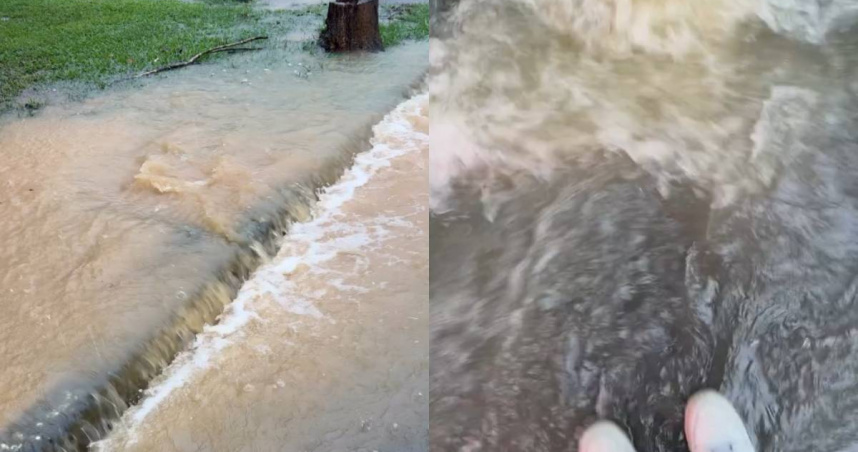 屏東科技大學周邊道路嚴重積水。（圖／翻攝自Threads／@bryan__shih__）
