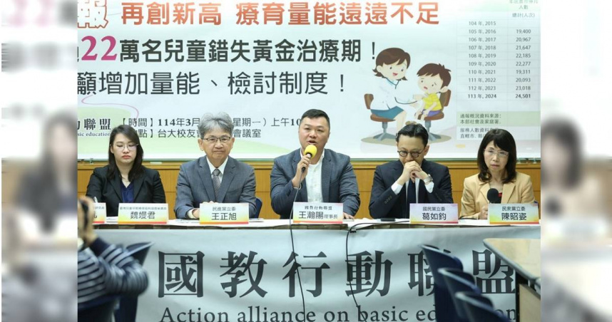 逾22萬兒童錯失早療黃金治療期，國教盟暨相關團體呼籲增加量能、檢討制度。（圖／國教盟提供）