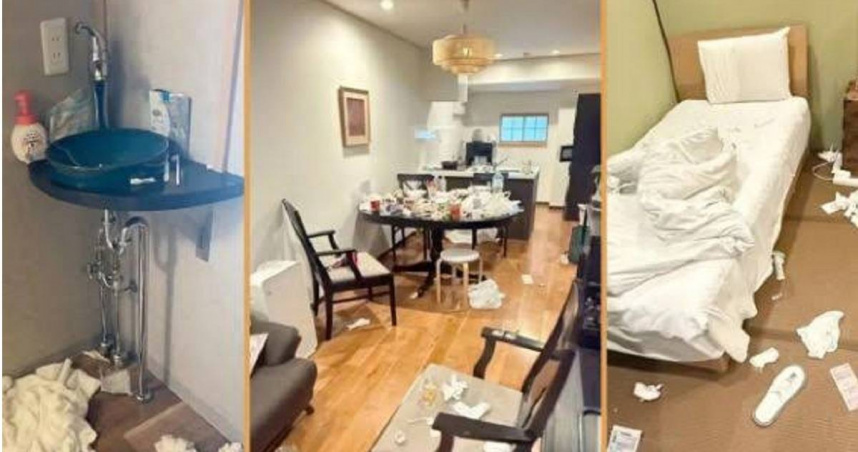 陸客遊日退房後房間一團亂。（圖／翻攝Threads）