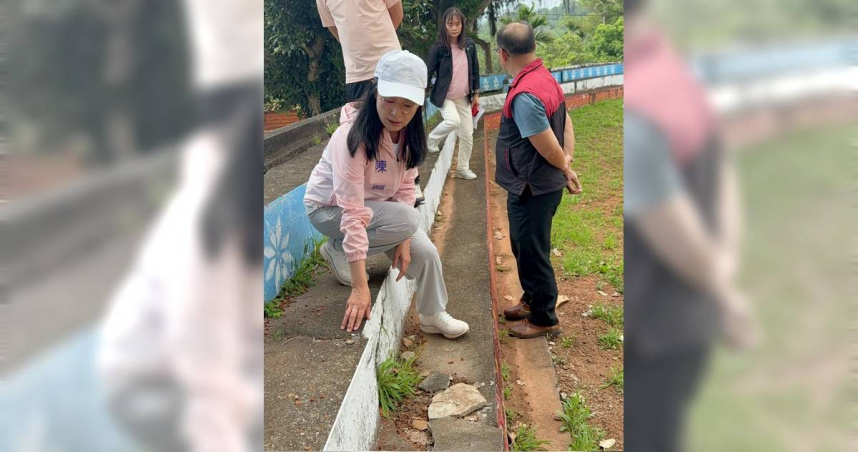 陳瑩表示，為維護師生運動安全，積極爭取千萬經費，協助校方建置標準PU跑道。（圖／陳瑩辦公室提供）