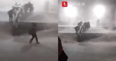 內蒙古特大暴雪襲擊!大學生「被狂風吹走」緊抓欄杆 網看傻:這輩子沒見過