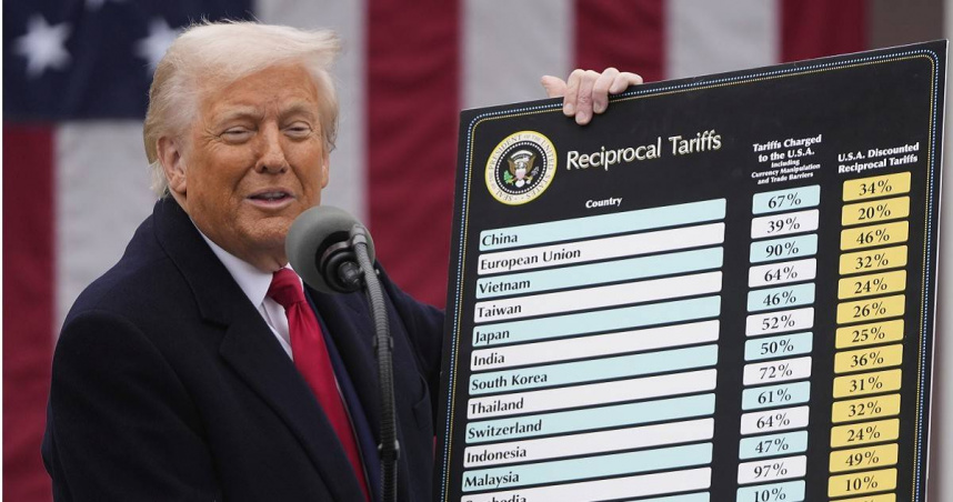 美國總統川普閃電宣布啟動對等關稅，立即對全球股市、產業、貿易、經濟發展各層面造成強烈衝擊（圖／美聯社）