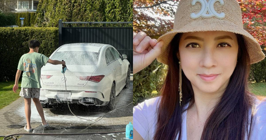 郭靜純12歲的兒子馬克，自行創辦行動汽車美容公司。（圖／翻攝自郭靜純臉書）