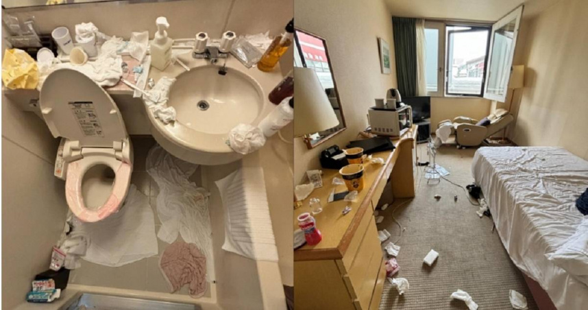 有從事旅宿業的日本民眾分享接待2名來自大陸的正妹旅客，退房時才發現她們把房間變成垃圾場。（圖／翻攝自Threads／akki_kiku）