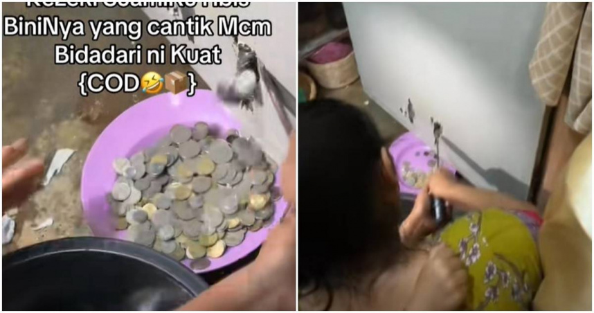 妻子橇開木板門發現丈夫滿滿的私房錢。（圖／翻攝kachacha528／tiktok）