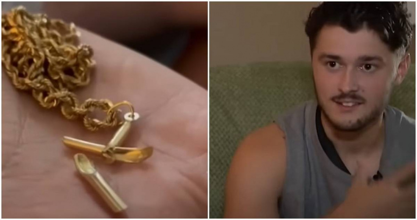 男子靠十字架項鍊擋子彈。（圖／翻攝YT頻道／FOX 35 Orlando）