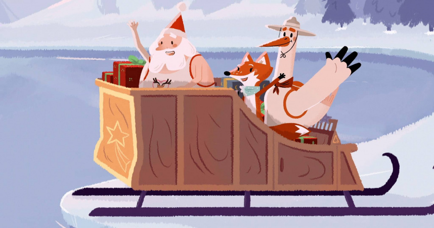 「第一讚：聖誕老人的破冰之旅」，讓鸛鳥和狐狸聯手拯救了聖誕老人浮冰上的家。（圖／海鵬提供）