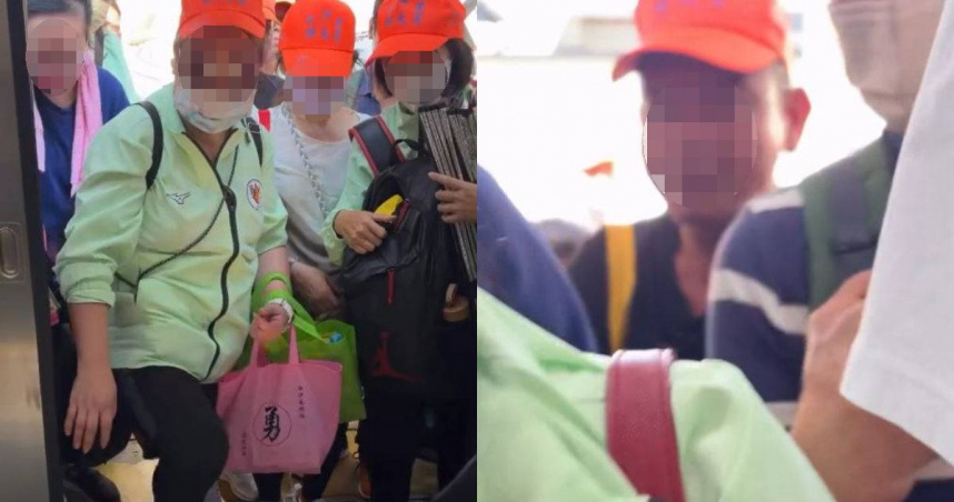 火車才剛打開門，就有大量戴著橘色帽子的香燈腳搶著上車。（圖／翻攝自Threads／@ya_relax）