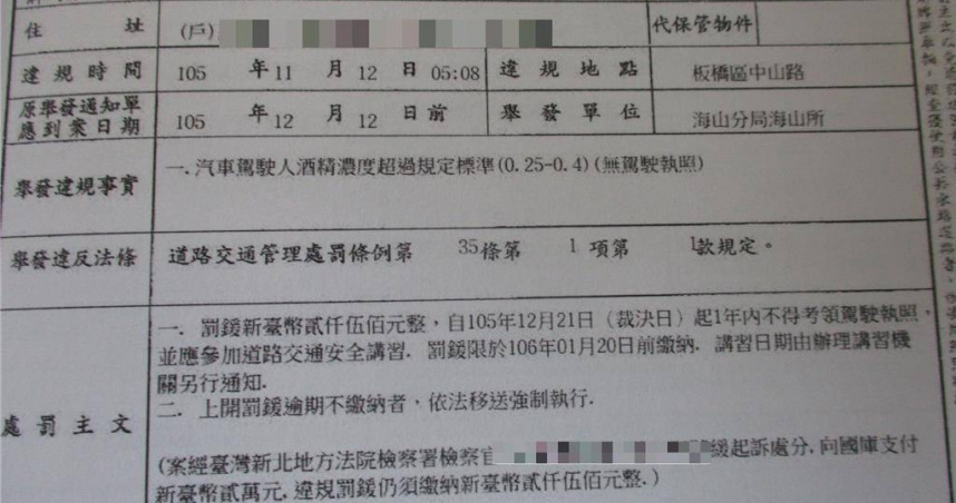 基隆市七堵區1名楊姓男子欠繳健保費及65件交通違規罰鍰，總金額高達25萬餘元，也無法考取駕照。日前楊男繳清罰款，希望新年可重新開始。（圖／行政執行署宜蘭分署提供）