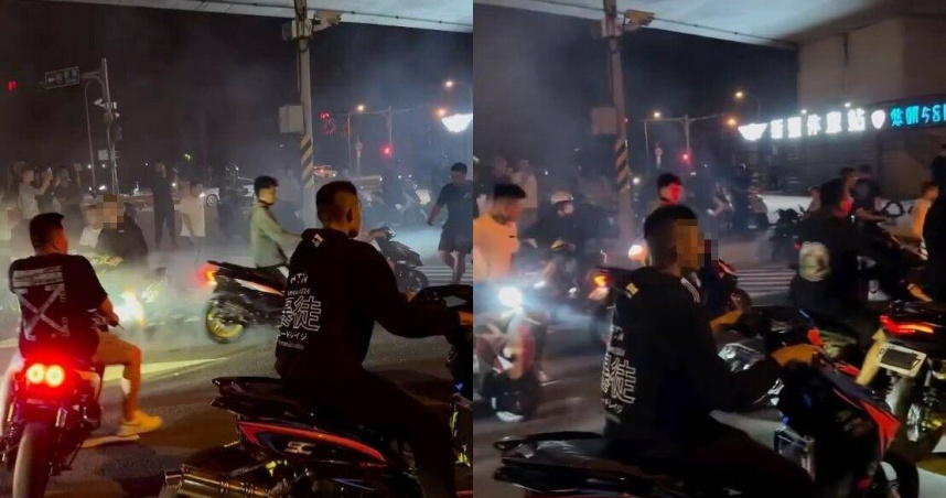 新豐休息站深夜飆車族聚集競技畫面曝光。（圖／翻攝「爆系許世子」臉書）
