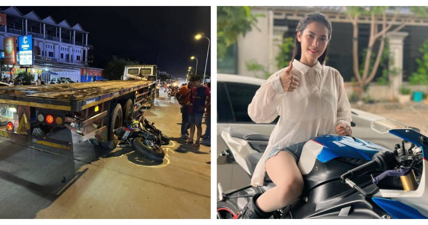 31歲女騎士查娜不幸遭卡車輾斃，現場聚集大量民眾。（圖／翻攝自KhmerTimes、FB，You Channa ）