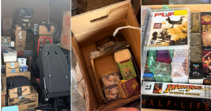 美國一對夫妻發現，他們買到的貨櫃內放有大量復古遊戲、電子產品與玩具。（圖／翻攝自TikTok／wadesventures）