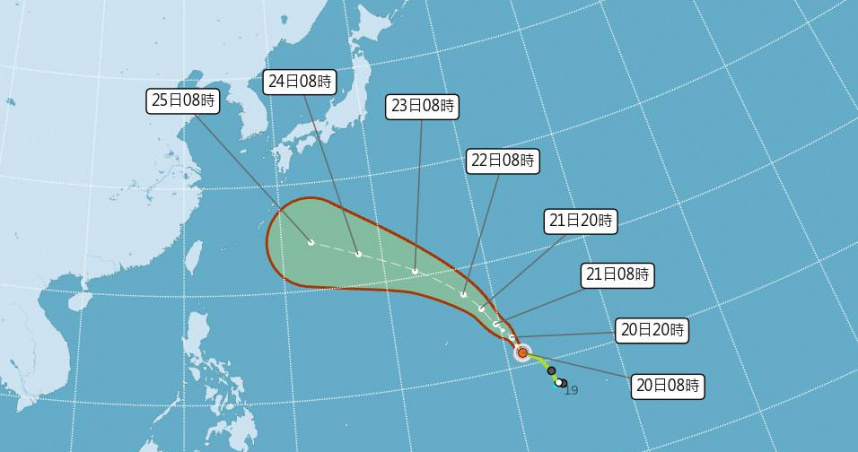 輕颱沙德爾距離台灣尚遠，預測路徑還會進一步修正。（圖／中央氣象署提供）