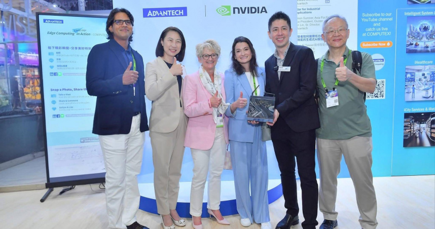 輝達執行長黃仁勳的妻子Lori與女兒黃敏珊也親臨研華展位力挺。（圖／研華供圖）