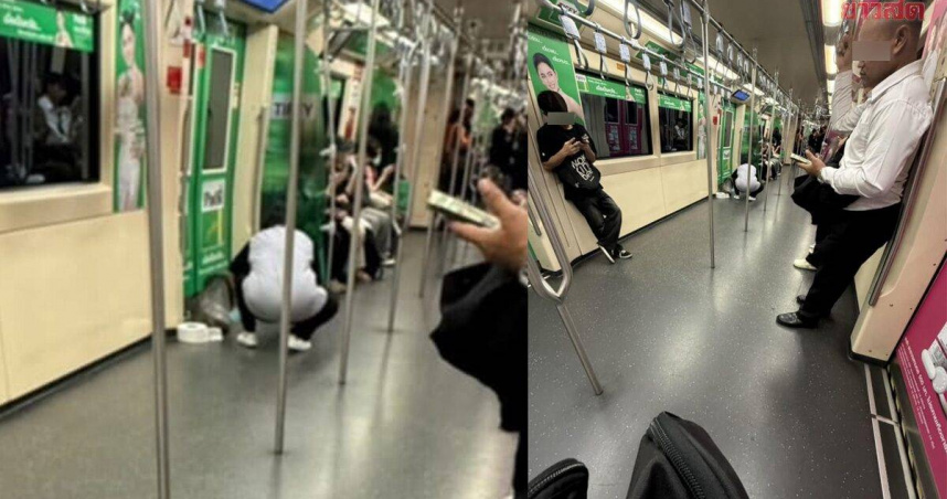 有乘客在曼谷捷運車廂「隨地大小便」。（圖／翻攝自khaosod）