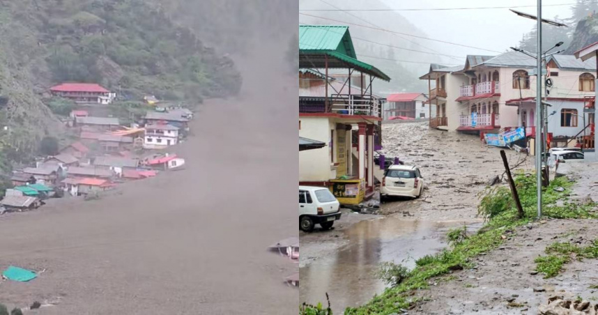 印度北部北阿坎德邦喜馬拉雅山區5日爆發山洪。（圖／翻攝自X／@geotechwar）