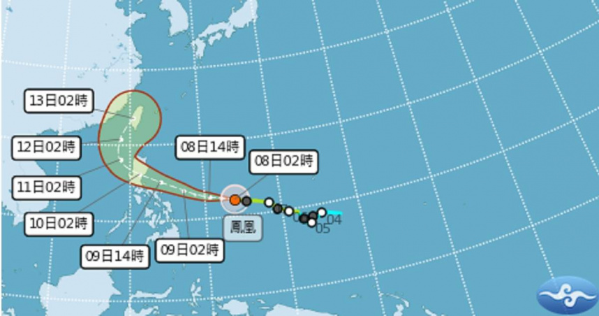中颱「鳳凰」可能在下週三、四登陸台灣西部。（圖／中央氣象署）