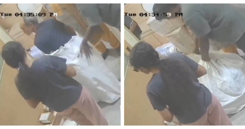 印度一戶家庭將老人裝入麻袋，試圖以包裹寄送引發爭議。（圖／翻攝自，@NewsAlgebraIND）