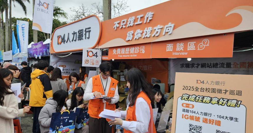 104人力銀行8日在台大校園徵才擺攤，並提供日在台大校園徵才擺攤，並提供履歷健診服務。 （圖／104人力銀行提供）